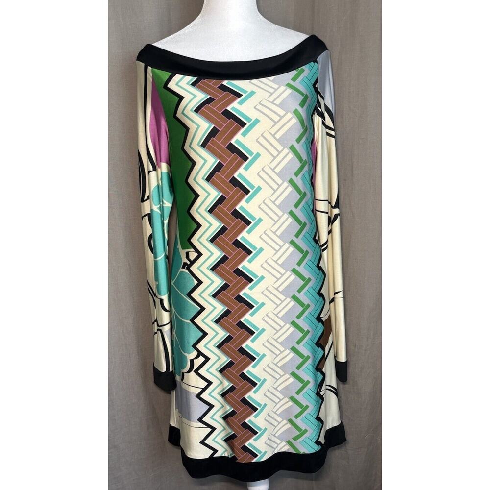 ANALILI Vintage Y2K Stretch Abstract Print Long Sleeve Sheath Dress Medium